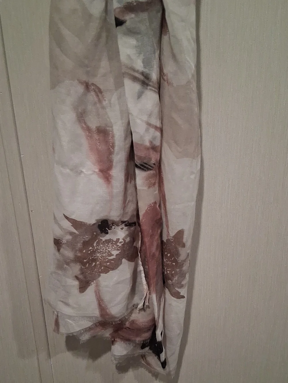 Lightweight Leaf Print Scarf in Cream and Brown